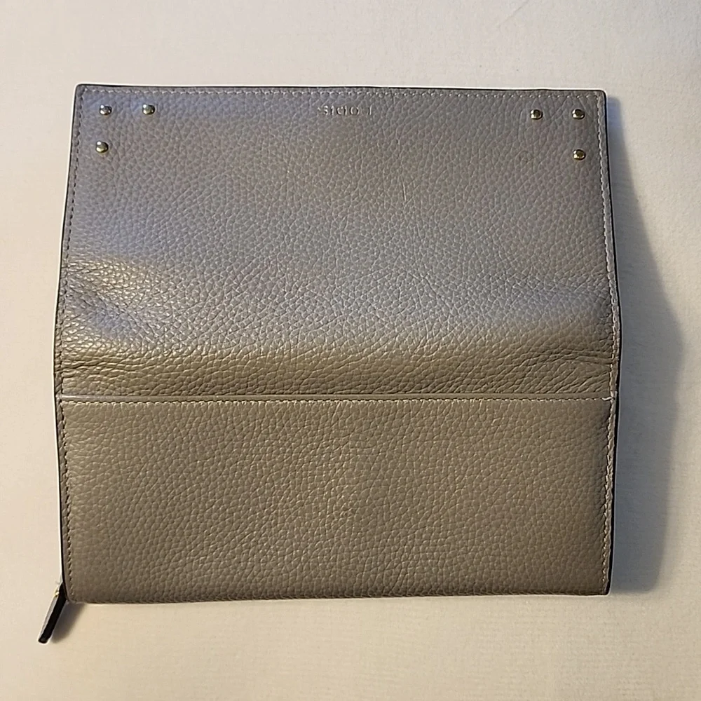 NWOT Lodis Pebble Gray Leather Bifold Ladies Wallet - lovely gold trim - Picture 3 of 8